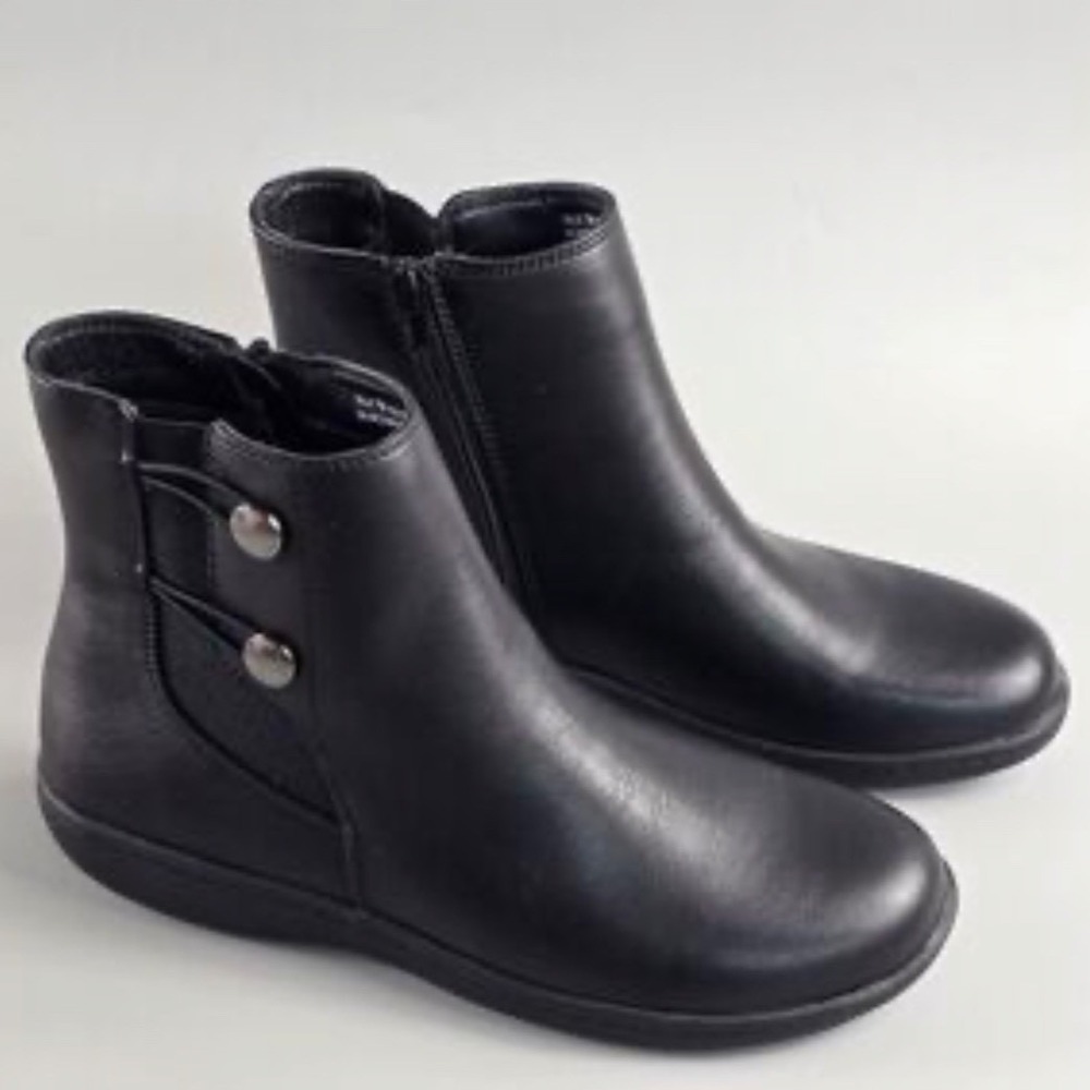 Flexstep | Tallie Black‎ Faux Leather Side Zip Button Detail Ankle Boots, 6.5M